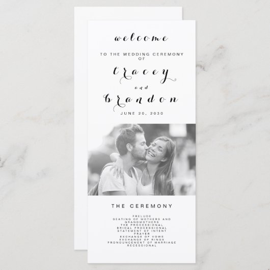 Eenvoudig Elegant Script Foto Moderne bruiloft Programmakaart (Voorkant / Achterkant)