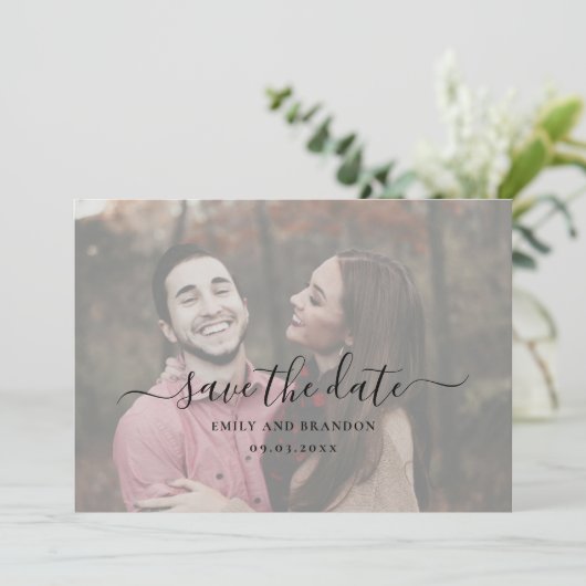 Eenvoudig Elegant Script Foto Moderne bruiloft Save The Date (Staand voorkant)