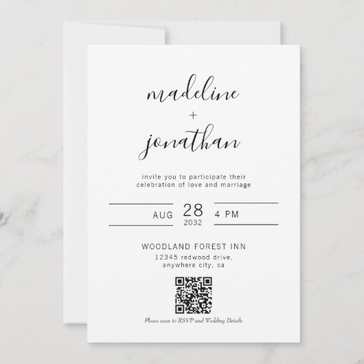 Eenvoudig Elegant Script Foto QR Code RSVP Wedding Kaart (Achterkant)