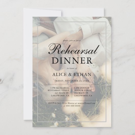 Eenvoudig Elegant Script Foto Repetitie Diner Kaart (Voorkant)