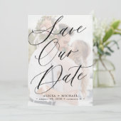 Eenvoudig elegant script fotobedekking bruiloft save the date (Staand voorkant)