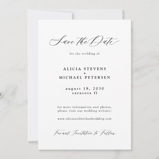 Eenvoudig elegant script fotobedekking bruiloft save the date (Achterkant)