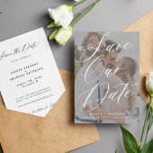 Eenvoudig elegant script fotobedekking bruiloft save the date