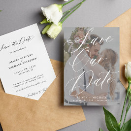 Eenvoudig elegant script fotobedekking bruiloft save the date