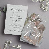 Eenvoudig elegant script fotobedekking bruiloft save the date