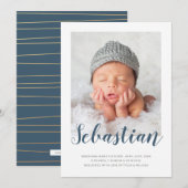 Eenvoudig elegant script | Fotogeboorte Aankondiging (Voorkant / Achterkant)