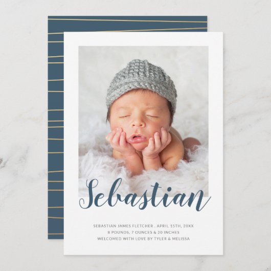 Eenvoudig elegant script | Fotogeboorte Aankondiging (Voorkant / Achterkant)