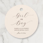 Eenvoudig Elegant Script Geslacht Onthullen Beige  Bedankjes Labels (Achterkant)