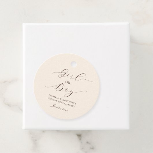 Eenvoudig Elegant Script Geslacht Onthullen Beige  Bedankjes Labels (In situ)