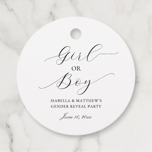 Eenvoudig Elegant Script Geslacht Onthullen Partij Bedankjes Labels (Achterkant)
