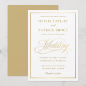 Eenvoudig Elegant Script Gold en White Wedding Kaart (Voorkant / Achterkant)