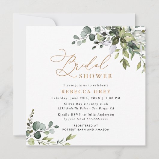 Eenvoudig Elegant Script Gold Greenery-Vrijgezelle Kaart (Voorkant)