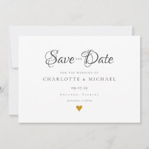 Eenvoudig Elegant Script Gold Heart slaat de datum Save The Date
