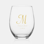 Eenvoudig Elegant Script Goud Monogram Bruiloft Wijnglas Zonder Voet (Voorkant)