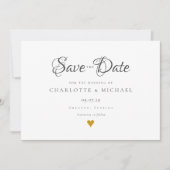 Eenvoudig Elegant Script Gouden Hart Bewaar de Dat Save The Date (Voorkant)