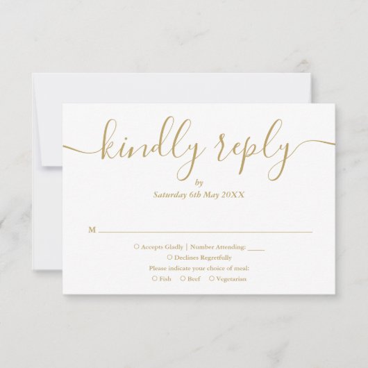 Eenvoudig Elegant Script Gouden Maaltijdkeuze RSVP Kaartje (Voorkant)