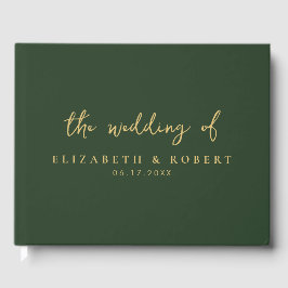 Eenvoudig Elegant Script Green Gold Wedding Gastenboek