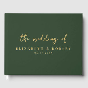 Eenvoudig Elegant Script Green Gold Wedding Gastenboek