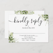 Eenvoudig elegant Script Greenery vertrekt bruilof RSVP Kaartje (Voorkant / Achterkant)