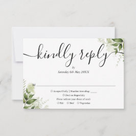 Eenvoudig elegant Script Greenery vertrekt bruilof RSVP Kaartje