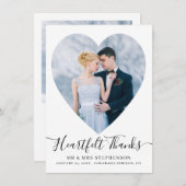 Eenvoudig Elegant Script Heart 2 Photo Wedding Bedankkaart (Voorkant / Achterkant)