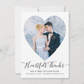 Eenvoudig Elegant Script Heart 2 Photo Wedding Bedankkaart (Voorkant)