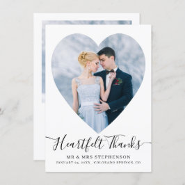 Eenvoudig Elegant Script Heart 2 Photo Wedding Bedankkaart