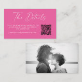 Eenvoudig Elegant Script Hot Pink Details Bruiloft Informatiekaartje (Voorkant / Achterkant)