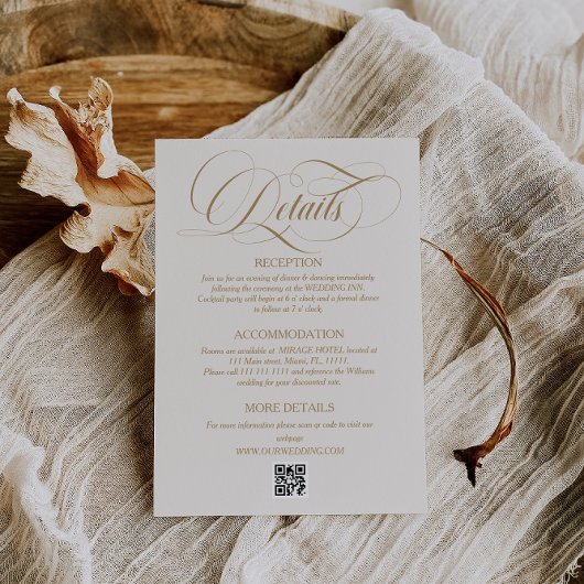 Eenvoudig Elegant Script Ivoor Wedding Details Informatiekaartje