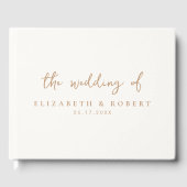 Eenvoudig Elegant Script Ivory Tan Wedding Gastenboek (Voorkant)