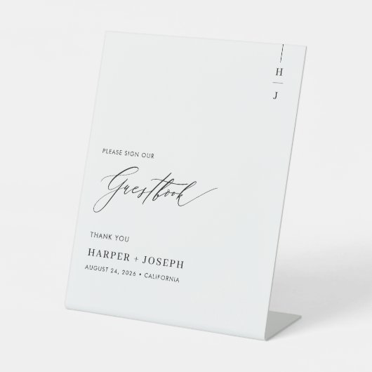 Eenvoudig Elegant Script Kalligrafie Gastenboek Reclamebord Met Voetstuk (Voorkant)