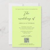 Eenvoudig Elegant Script Lime Green QR Code Weddin Kaart (Voorkant)