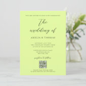Eenvoudig Elegant Script Lime Green QR Code Weddin Kaart (Staand voorkant)