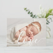 Eenvoudig Elegant Script Love Baby Photo Birth Aankondiging (Staand voorkant)