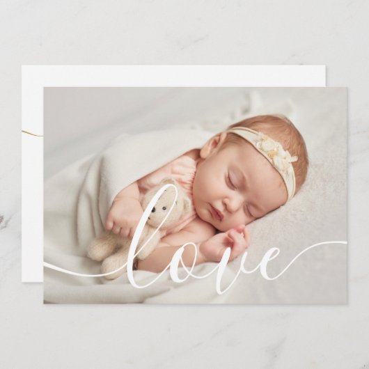 Eenvoudig Elegant Script Love Baby Photo Birth Aankondiging (Voorkant / Achterkant)