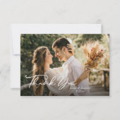 Eenvoudig Elegant Script met Fotobruiloft Bedankkaart (Voorkant)
