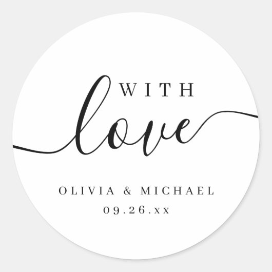 Eenvoudig elegant script met liefde bruiloft gunst ronde sticker (Voorkant)