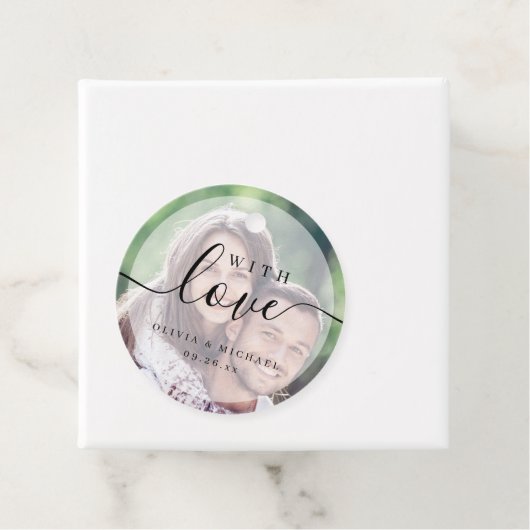 Eenvoudig elegant script met liefdesfoto Bruiloft Bedankjes Labels (In situ)