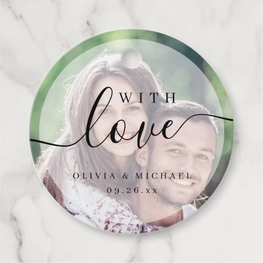 Eenvoudig elegant script met liefdesfoto Bruiloft Bedankjes Labels (Voorkant)