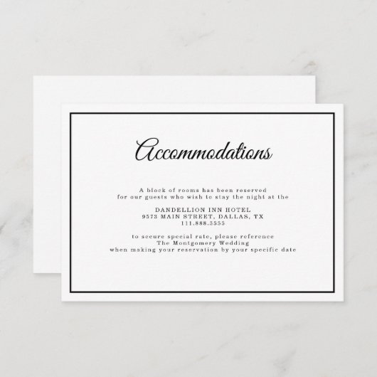 Eenvoudig Elegant Script Minimaal Wit Trouwdetail Informatiekaartje (Voorkant / Achterkant)