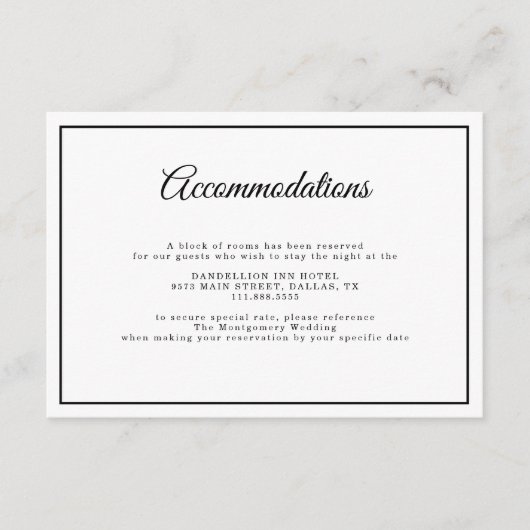 Eenvoudig Elegant Script Minimaal Wit Trouwdetail Informatiekaartje (Voorkant)