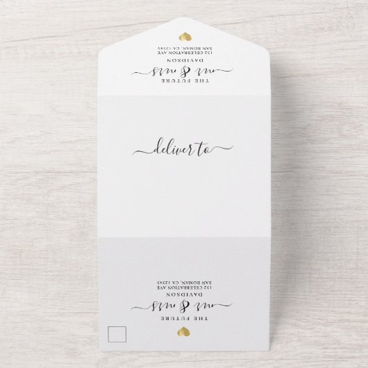 Eenvoudig Elegant Script Minimale Gouden Hart Brui All In One Uitnodiging (Buitenkant)