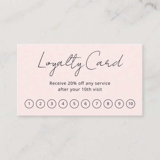 Eenvoudig Elegant Script Minimalist Blush Pink Mod Klantenkaartje (Voorkant)