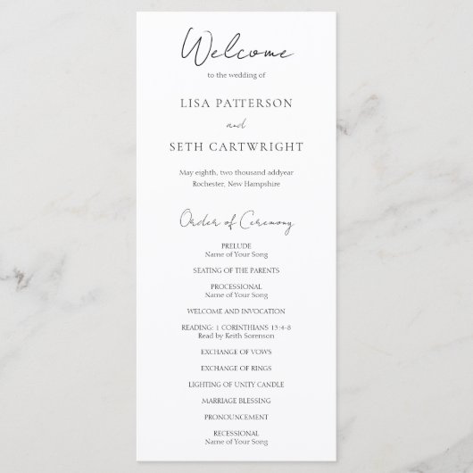 Eenvoudig Elegant Script Minimalist Classic Weddin Programmakaart (Voorkant)