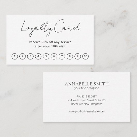 Eenvoudig Elegant Script Minimalist Modern Klantenkaartje (Voorkant / Achterkant)