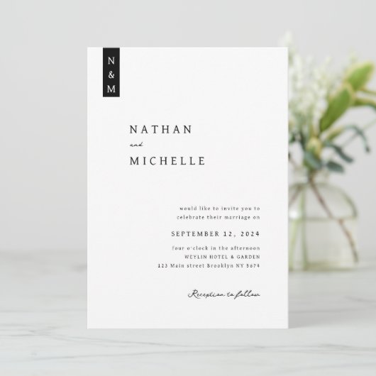 Eenvoudig Elegant Script Minimalist Monogram Wedde Kaart (Staand voorkant)