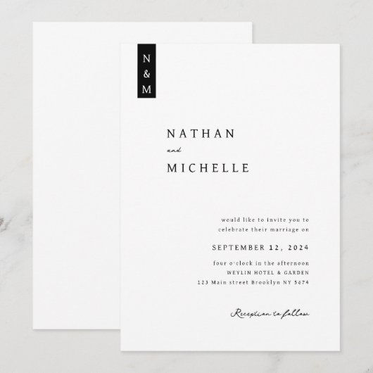 Eenvoudig Elegant Script Minimalist Monogram Wedde Kaart (Voorkant / Achterkant)
