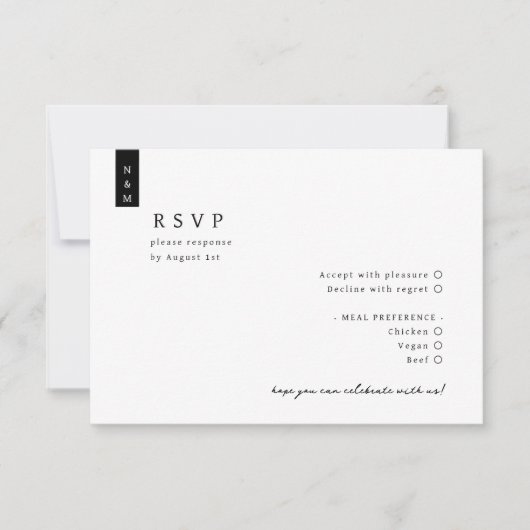 Eenvoudig Elegant Script Minimalist Monogram Wedde RSVP Kaartje (Voorkant)