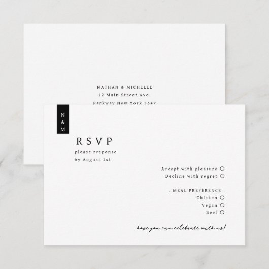 Eenvoudig Elegant Script Minimalist Monogram Wedde RSVP Kaartje (Voorkant / Achterkant)