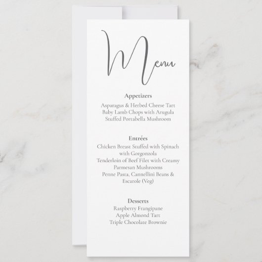 Eenvoudig, elegant script, minimalistisch dinermen kaart (Voorkant)